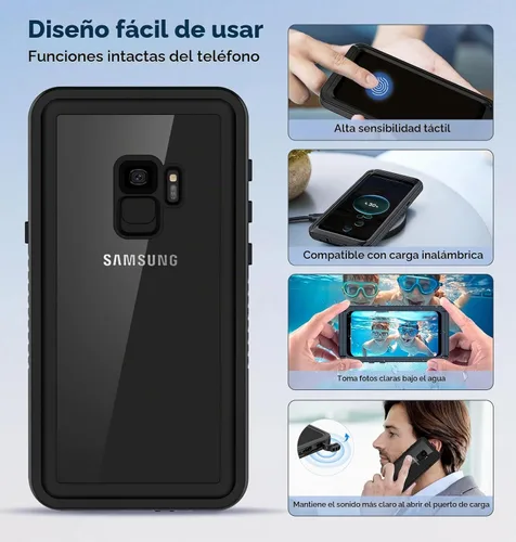 Vista 6 de Lanenas Funda para Samsung Galaxy S9, impermeable, a prueba de polvo, a prueba de caídas con protector de pantalla integrado, 5.8 pulgadas, 360°