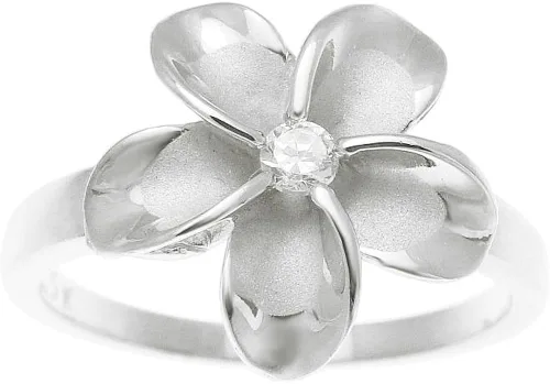 Vista 3 de Arthur's Jewelry - Anillo de plata de ley 925, chapado en rodio, 0.591in, diseño de plumeria hawaiana, tamaño 3 a 10