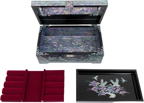 Vista 6 de February Mountain Caja organizadora de joyas de nácar con bandeja coreana de arte tradicional para joyería