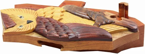 Vista 2 de Handmade Intarsia truco secreto de madera búho Art Puzzle Box