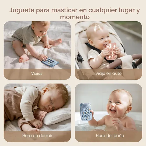 Vista 5 de Moonkie Juguetes de Dentición de Silicona con Forma de Teléfono para Bebé de 3 Meses+ Mordedor Suave Libre de BPA con Icono y Burbujas que