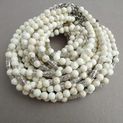 Vista 17 de Mami's Gem Studio Collar de cuentas para hombre, hecho a mano en Estados Unidos, piedras preciosas de 0.236 pulgadas y peltre estilo tribal