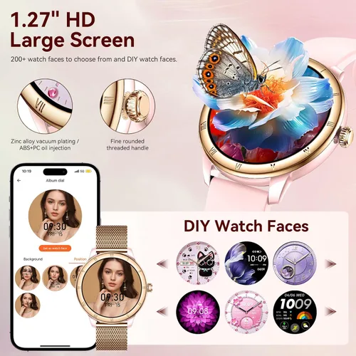 Vista 5 de Relojes inteligentes para mujer, pantalla HD, rastreador de actividad física 5ATM, resistente al agua con Bluetooth para hacerresponder llamadas