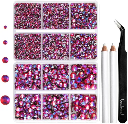 Vista 24 de 6736 piezas de diamantes de imitación termoadhesivos con parte trasera plana, diamantes de imitación morados para manualidades y ropa mezclados en 5