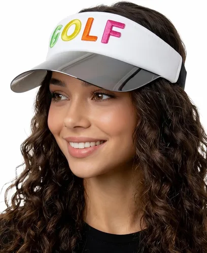 Vista 10 de Funky Junque Viseras solares para mujer, protección UV, ala holográfica, UPF 50, ajustable, golf, tenis, pickleball playa, verano Negro