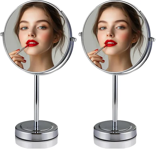 Vista 14 de OVENTE Espejo de maquillaje de mesa de 7 pulgadas, aumento de 1X y 5X, lupa redonda giratoria de doble cara, ideal para aparadores, tocador, oficina