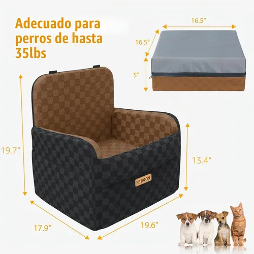 Vista 3 de PETICON Asiento de coche impermeable para perros pequeños y medianos Marrón