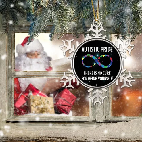 Vista 6 de Rompecabezas de símbolo del infinito del orgullo autista, adorno colgante para árbol de Navidad, regalo para niños autistas, decoración de Navidad