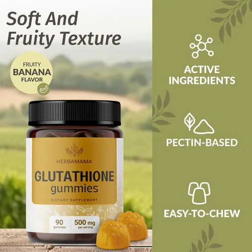 Vista 4 de HERBAMAMA Gomitas reducidas de glutatión – 500 mg de L-glutatión para apoyo de limpieza hepática – Suplemento de hígado vegano, sin OMG – 90