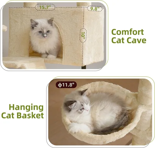 Vista 4 de Gitelsnour Árbol para gatos de interior, torre para gatos con poste rascador para gatos pequeños y gatitos, casa para gatos con plataforma superior