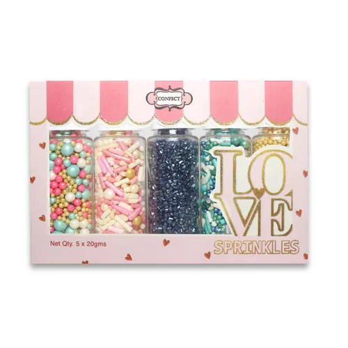 Vista 15 de Confect Gránulos decorativos para tartas Mezcla de grageas rosa intenso, rosa bebé y morado Azúcar brillante azul profundo Gránulos