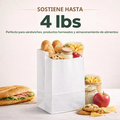 Vista 3 de Perfect Stix Bolsas de Papel Kraft Blanco de 4lb - 5" de Ancho x 9 3/4" de Alto con Fuelle de 3 1/8". Paquete de 100ct (Bolsa Kraft Blanca 4-100)