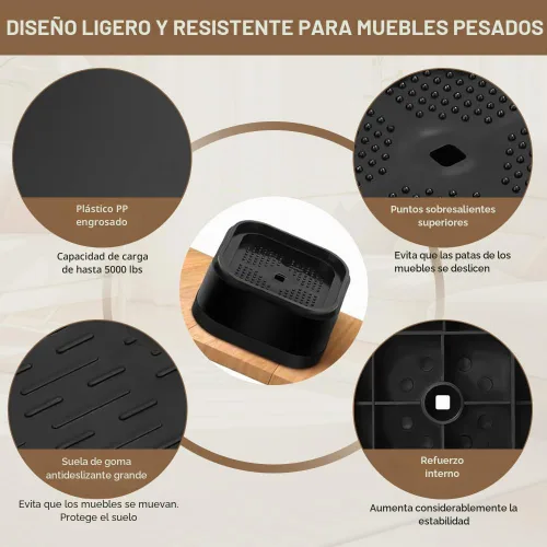 Vista 4 de Elevadores de muebles resistentes de 2 pulgadas, elevadores de cama 2 Pulgadas - Paquete de 4 Negro
