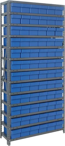 Vista 477 de Quantum QSBU-245BK Heavy Duty Shelving Unit with (7) Shelves and (24) QUS245 Black Bins for Garage Warehouse Storage Distribution 400 lb Load