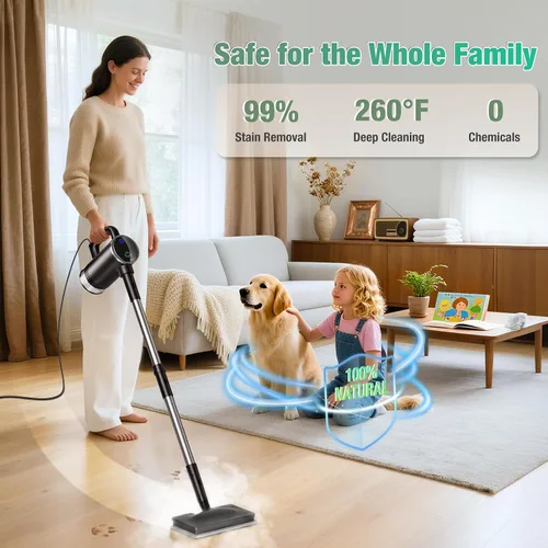Vista 2 de Limpiador de vapor de 11 en 1 - Limpiador de vapor de mano desmontable con tanque de 380mL, vaporizador de piso de 260℉ para madera dura, baldosa