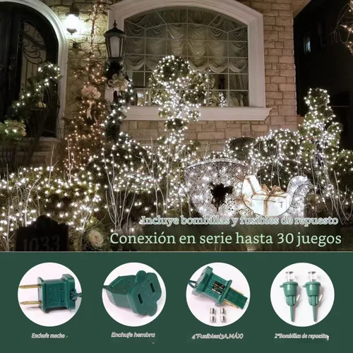 Vista 2 de LAMPHOME Red de luces LED de Navidad para exteriores, 150 luces LED de 6 x 4 pies, tira de luces de malla de hadas conectables al aire libre