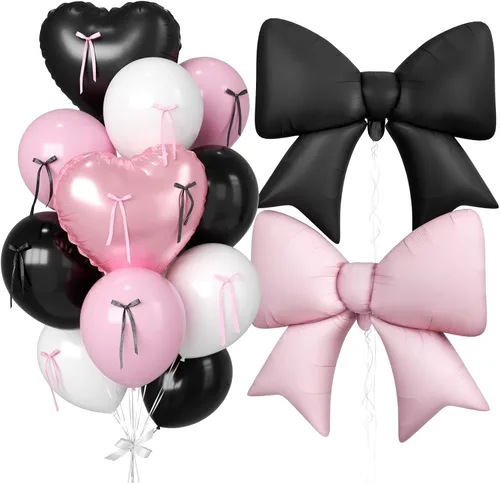 Vista 18 de 16 globos de corazón rosa, globos de lazo de 38 pulgadas, globo transparente rosa perla de doble relleno y arco en forma de corazón globo