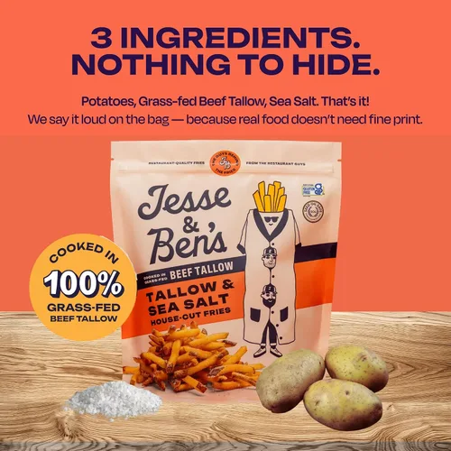 Vista 6 de Jesse & Ben's House-Cut Tallow & Sea Salt Fries, Made with Grass-Fed Beef Tallow, Gluten-Free, Non-GMO Frozen Potatoes, Healthy Snack with No Seed