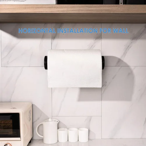 Vista 3 de Simpletome - Toallero de papel para colocar debajo del gabinete con adhesivo o perforación, aleación de aluminio + ABS (negro) tension arms, tear