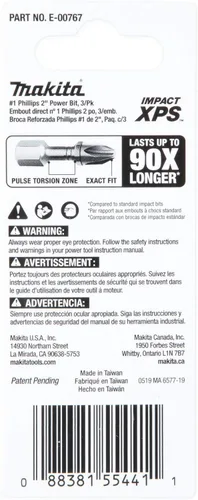 Vista 8 de Makita E-00767 Impact XPS™ #1 Phillips 2" Broca de Potencia, 3/paquete