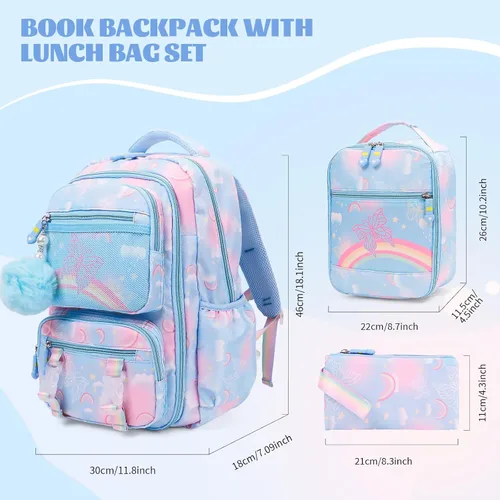 Vista 2 de Mochila Kawaii Starry Rainbow Bookbag para niño y niña