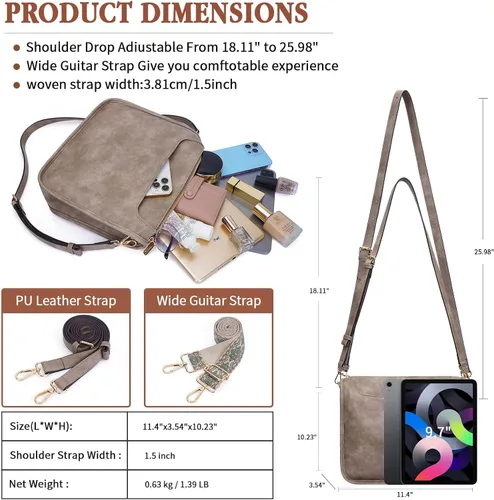 Vista 3 de Bolsos cruzados para mujer, de cuero vegano a la moda, con 2 correas ajustables, bolsos de hombro para mujer