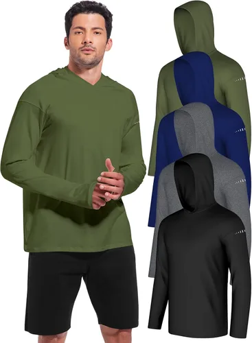 Vista 12 de Paquete de 4 camisetas de pesca con capucha UPF 50+ de manga larga para Gris claro-blanco-azul claro-gris profundo