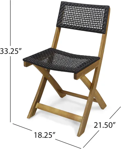 Vista 8 de GDFStudio Juego de bistró plegable de mimbre de madera de acacia al aire libre con sillas y mesa, acabado de teca y marrón