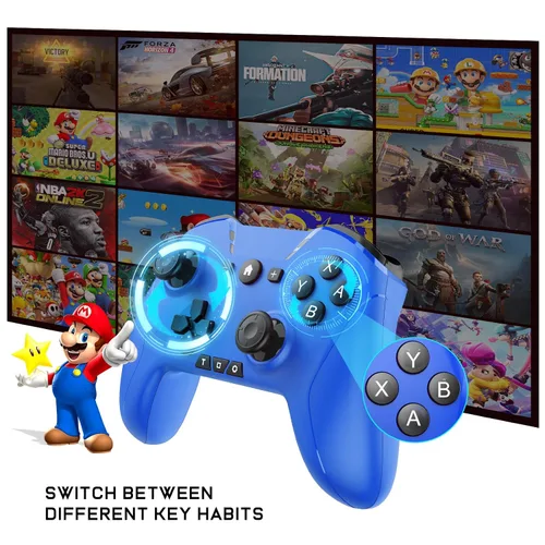 Vista 2 de Bluetooth Controller for SwitchMacPCSteamMobile PhoneiOSAndroidTViPadTableApple Arcade MFi Games, Switch Pro Controller Wireless with Adjustable