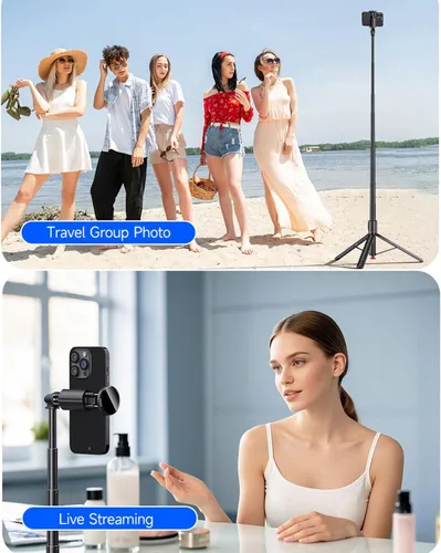Vista 7 de Trípode para selfie de 70 pulgadas, color negro Un clic abierto, trípode de grabación de vídeo, varilla telescópica de aleación de aluminio