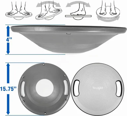 Vista 2 de Yes4All Wobble Balance Board, Plastic Stability Trainer with Handles for Standing Desk, Core Training & Home Gym Workout