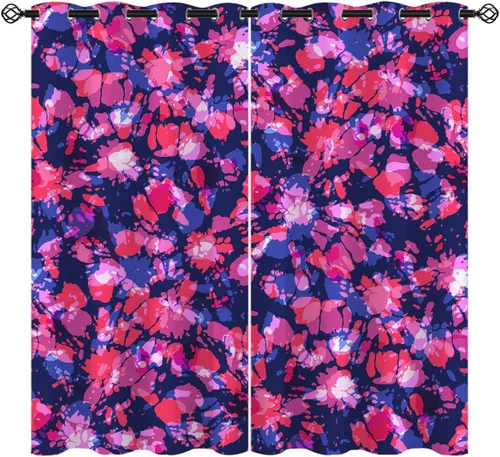 Vista 14 de America - Cortinas opacas de teñido anudado para niñas y niños, decoración del hogar, hippie, rojo, azul, abstracto, con ojales en espiral, cortinas