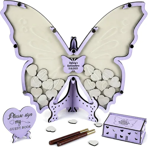 Vista 10 de Alternativa personalizada de libro de invitados con mariposas, libro de invitados para quinceañera, libro de invitados con mariposas para cumpleaños