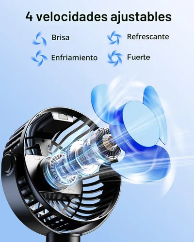 Vista 2 de SWEETFULL Ventilador portátil de cochecito de 4000 mAh con pantalla LED, mini ventilador recargable de 4 velocidades, trípode flexible giratorio
