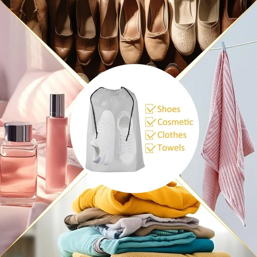 Vista 4 de Riuog Bolsas de zapatos transparentes con cuerda, bolsa de almacenamiento transparente portátil, para organizar zapatos grandes y transparentes