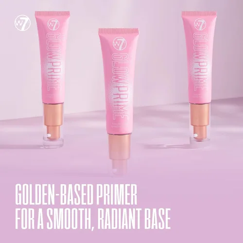 Vista 3 de W7 The Fixer Glow Set - Primer de maquillaje y spray fijador para acabado radiante y húmedo, cobertura transparente dorada, ligera y no pegajosa