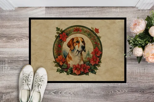 Vista 2 de Caroline's Treasures DAC2358JMAT English Foxhound Christmas Flowers Doormat Front Door Mat Indoor Outdoor Rugs for Entryway, Non Slip Washable Low