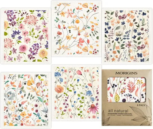 Vista 12 de Juego de 6 paños de cocina suecos de cactus reutilizables compostables, paños de cocina de esponja de celulosa