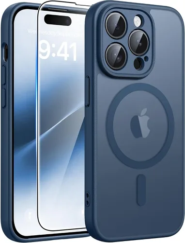 Vista 77 de FNTCASE Funda para iPhone 17 Pro: Fundas delgadas translúcidas de color azul claro compatibles con MagSafe, protección completa de la cámara
