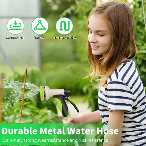 Vista 4 de Manguera de jardín de metal de acero inoxidable de 25 pies, ligera, a prueba de pinchazos y óxido, manguera de agua resistente para patio, caravana