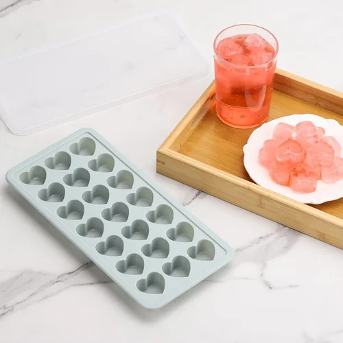 Vista 4 de Bandejas para cubitos de hielo en forma de corazón con tapa, molde de chocolate, bandejas de hielo de fácil liberación, moldes de silicona