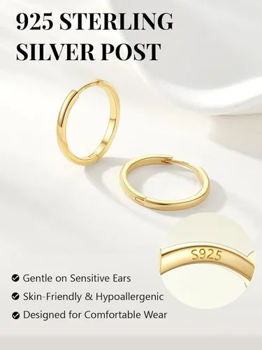 Vista 4 de Aretes de aro chapados en oro de 14 quilates para mujer, aretes de Dorado