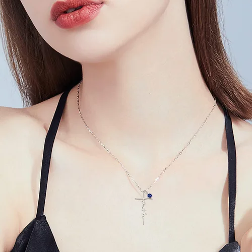 Vista 4 de PRAYMOS - Collar de plata de ley 925 con dije de cruz lateral, para mujer, ópalo sintético, cadena de 18 pulgadas y extensor ajustable de 2 pulgadas