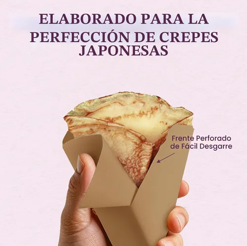 Vista 3 de Friteshop Eco Brown - Envolturas de crepé japonesas, conos desechables seguros para alimentos para crepes, postres, recipientes de papel resistentes