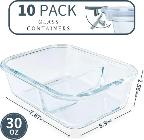 Vista 2 de KOMUEE 10 paquetes de recipientes de vidrio de 30 onzas para preparación