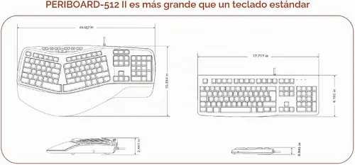 Vista 3 de Perixx PERIBOARD-312 Teclado ergonómico retroiluminado - USB con cable con 2 concentradores - Diseño dividido natural - LED blanco - Negro