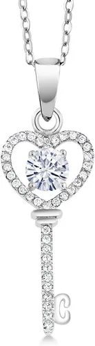 Vista 37 de Gem Stone King Collar con dije de llave de corazón para mujer, plata de ley 925, piedra natal de piedras preciosas, redondo de 0.197 in, con cadena