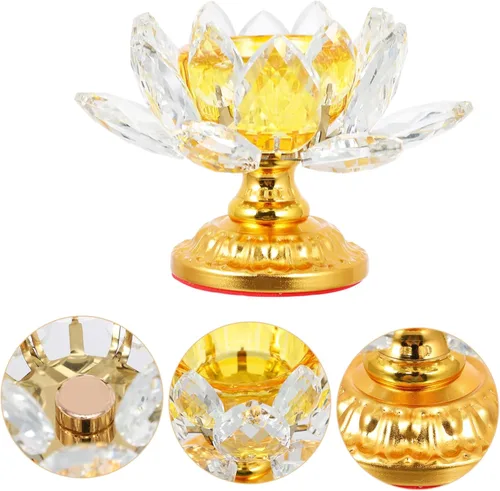Vista 9 de Candelabro de loto de cristal, decoración de terrario, vela de pilar, decoración de vidrio, portavelas votivo, portavelas zen, candelabro decorativo