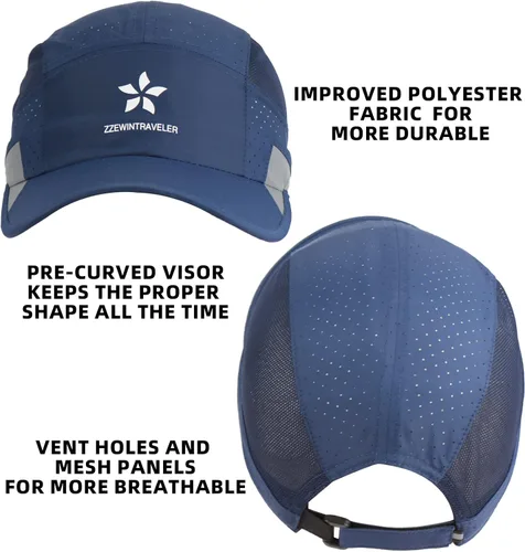 Vista 3 de ZZEWINTRAVELER Reflective Running Cap Quick-Drying Lightweight Breathable Unstructured Baseball Cap Unisex