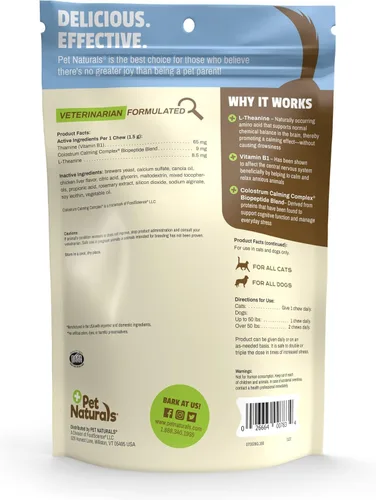 Vista 9 de Pet Naturals of Vermont - Calming, suplemento calmante de apoyo del comportamiento para perros y gatos, 160 bocadillos masticables